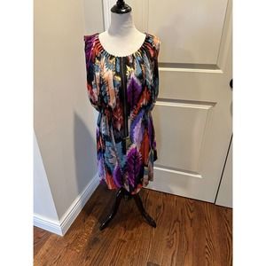 NWOT ALI RO Silk and Spandex Blend Brush Stroke Multicolor Sleeveless Dress SZ 8